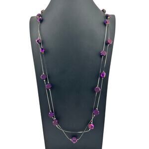 Madison Tyler NWT Dark Purple Faceted Crystal Double Strand Gunmetal Necklace